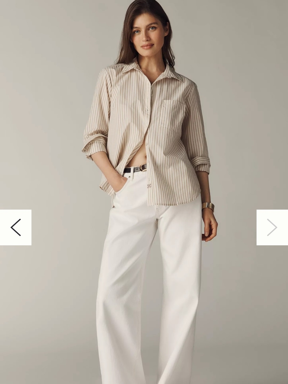Maeve Beige and White Pinstripe Button-Down Shirt